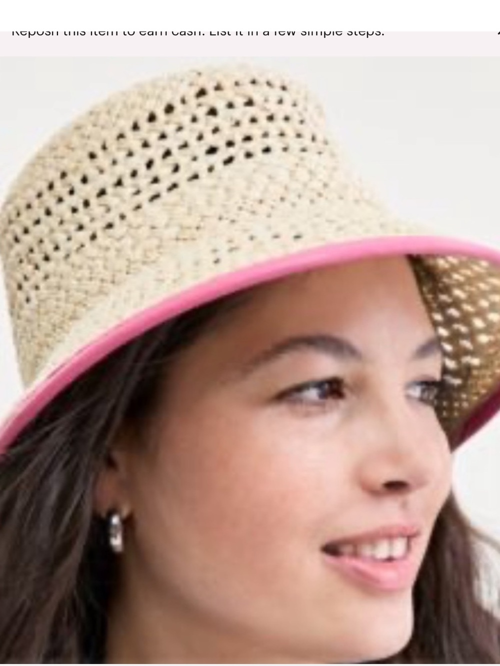 Neutral straw bucket hat with NWT On 34th medium beige& pink crochet bucket hat.